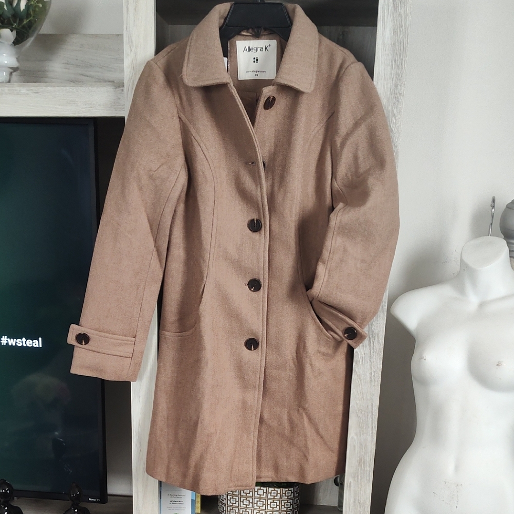 Allegra K Women's Single-Breasted Overcoat SZ XS  Pit To Pit 18"
